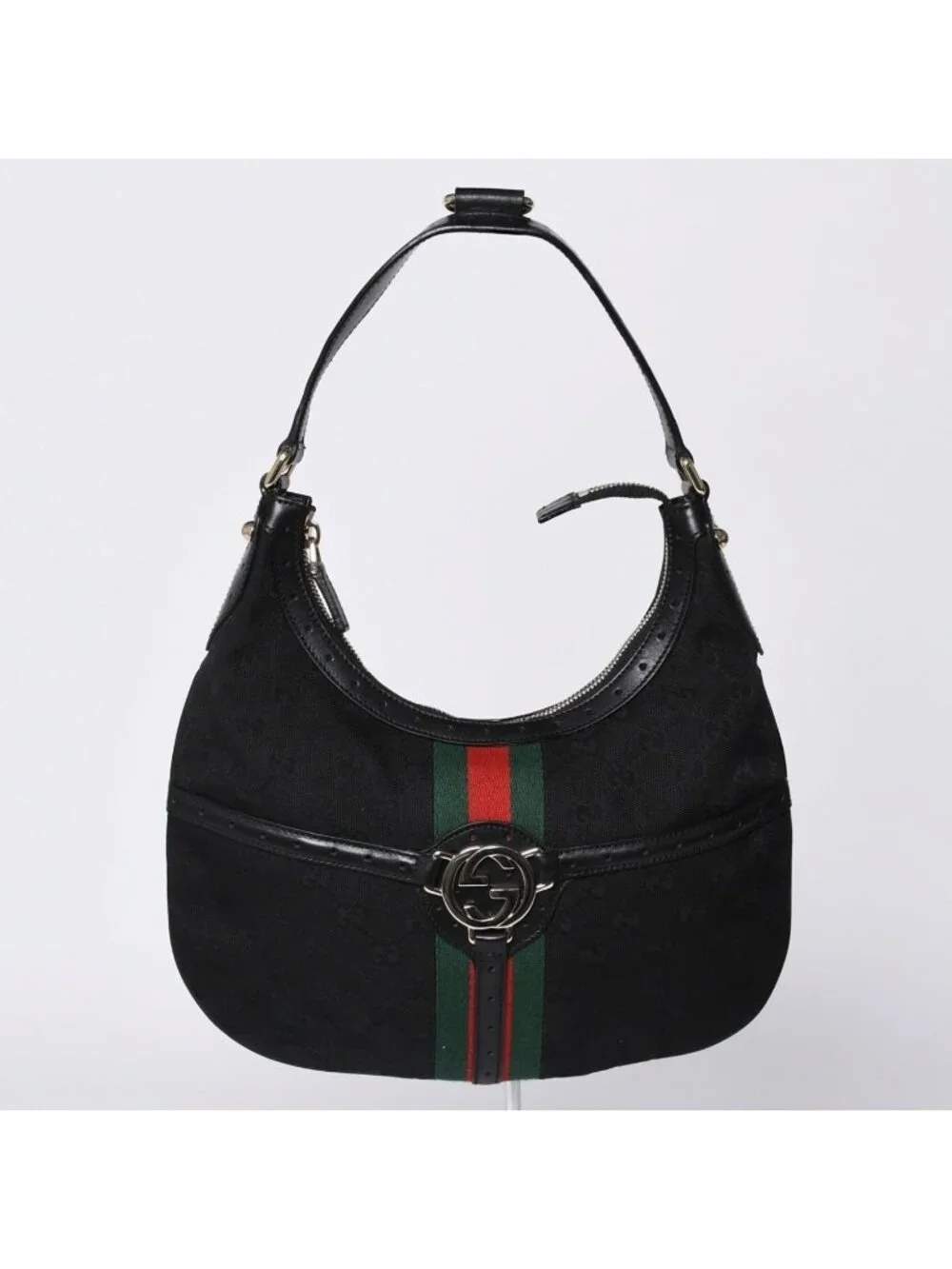 Gucci Shoulder Bag GG Canvas Sherry Line Black